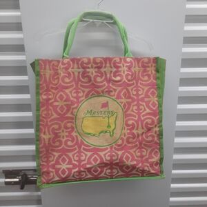 Augusta Masters Jute Tote Bag Golf Pink & Green Patterned FADED, SOME STAINING